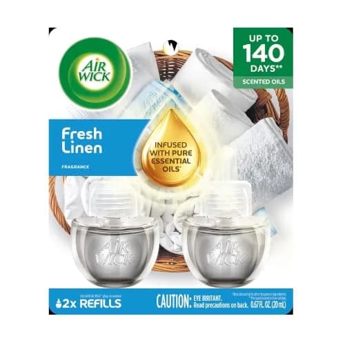 Air Wick Plug In Scented Oil Refill Fresh Linen 2x0.7 Fl Oz (1.4 Fl Oz Total) | Long-Lasting Fragrance with Essential Oils thumbnail 2