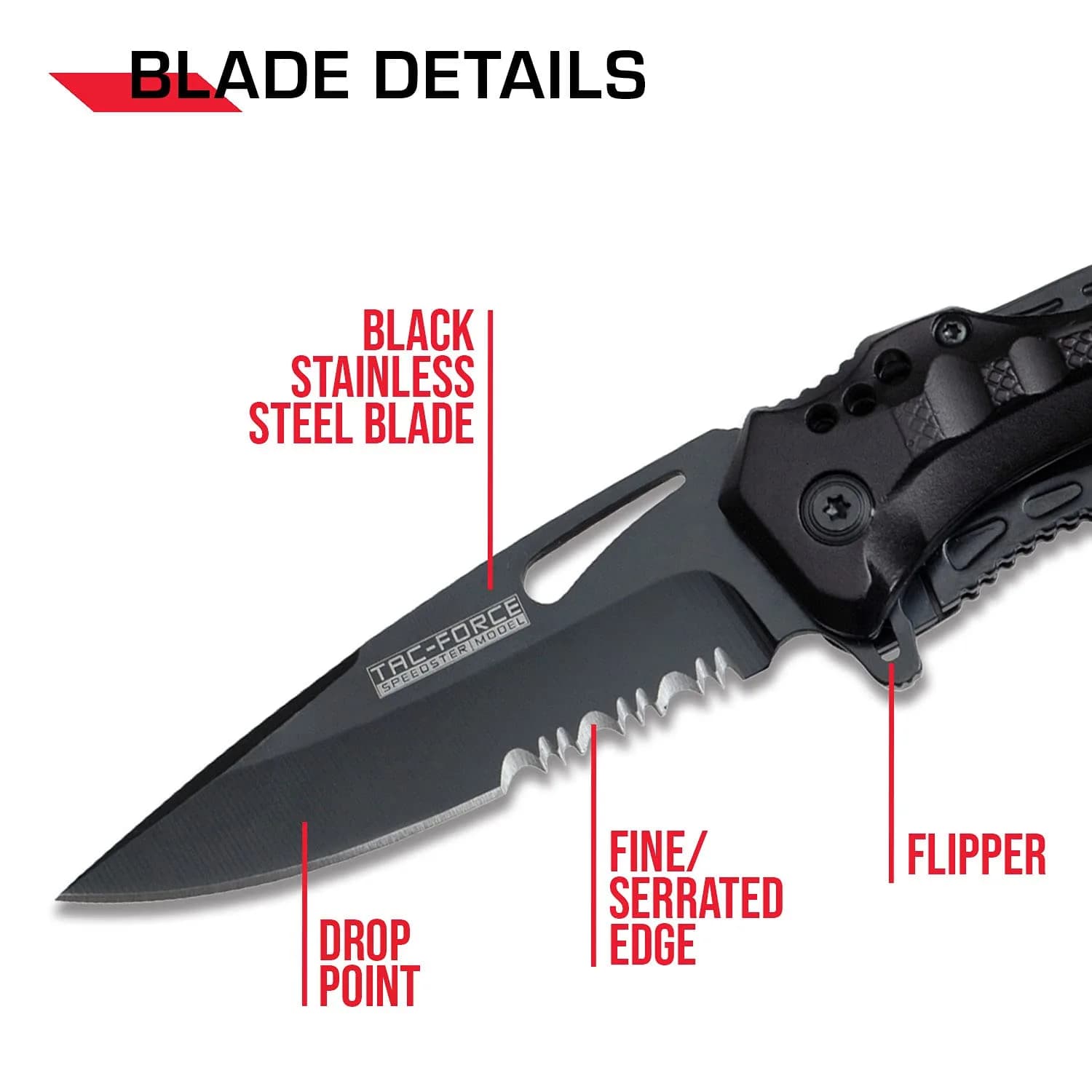 Tac-Force Folding Pocket Knife 3.25-inch Serrated Blade | Black Aluminum Handle, 7.75-inch Overall Length thumbnail 3