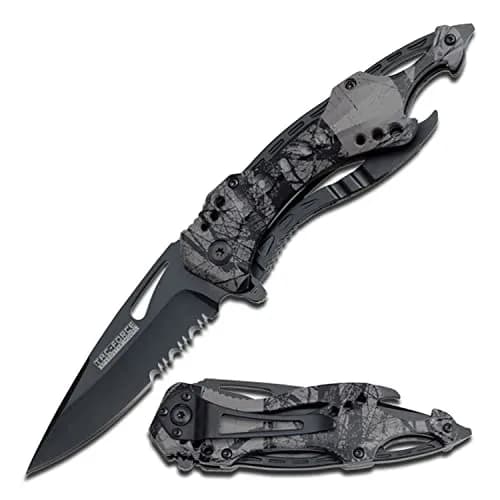 Tac-Force Folding Pocket Knife, 3.25-inch Serrated Blade, Camo Aluminum Handle, 7.75-inch Overall Length TF-705FC | Tactical Utility for Outdoors & Emergency thumbnail 1
