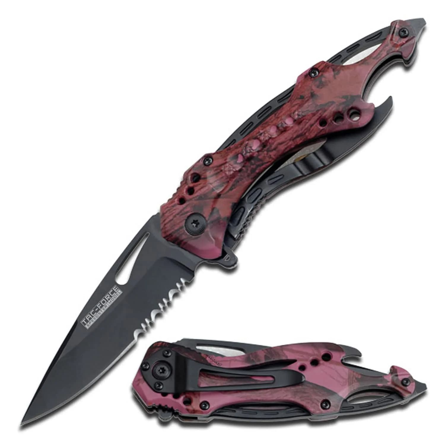 Tac-Force Folding Pocket Knife 3.25" Serrated Blade Camo Aluminum Handle | Dependable Tactical Utility