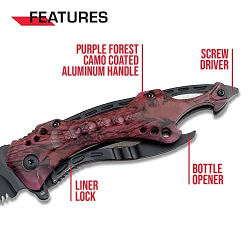 Tac-Force Folding Pocket Knife 3.25" Serrated Blade Camo Aluminum Handle | Dependable Tactical Utility thumbnail 4