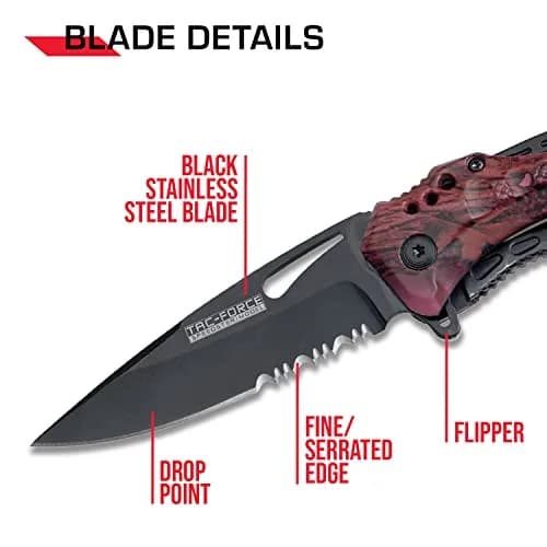 Tac-Force Folding Pocket Knife 3.25" Serrated Blade Camo Aluminum Handle | Dependable Tactical Utility thumbnail 3