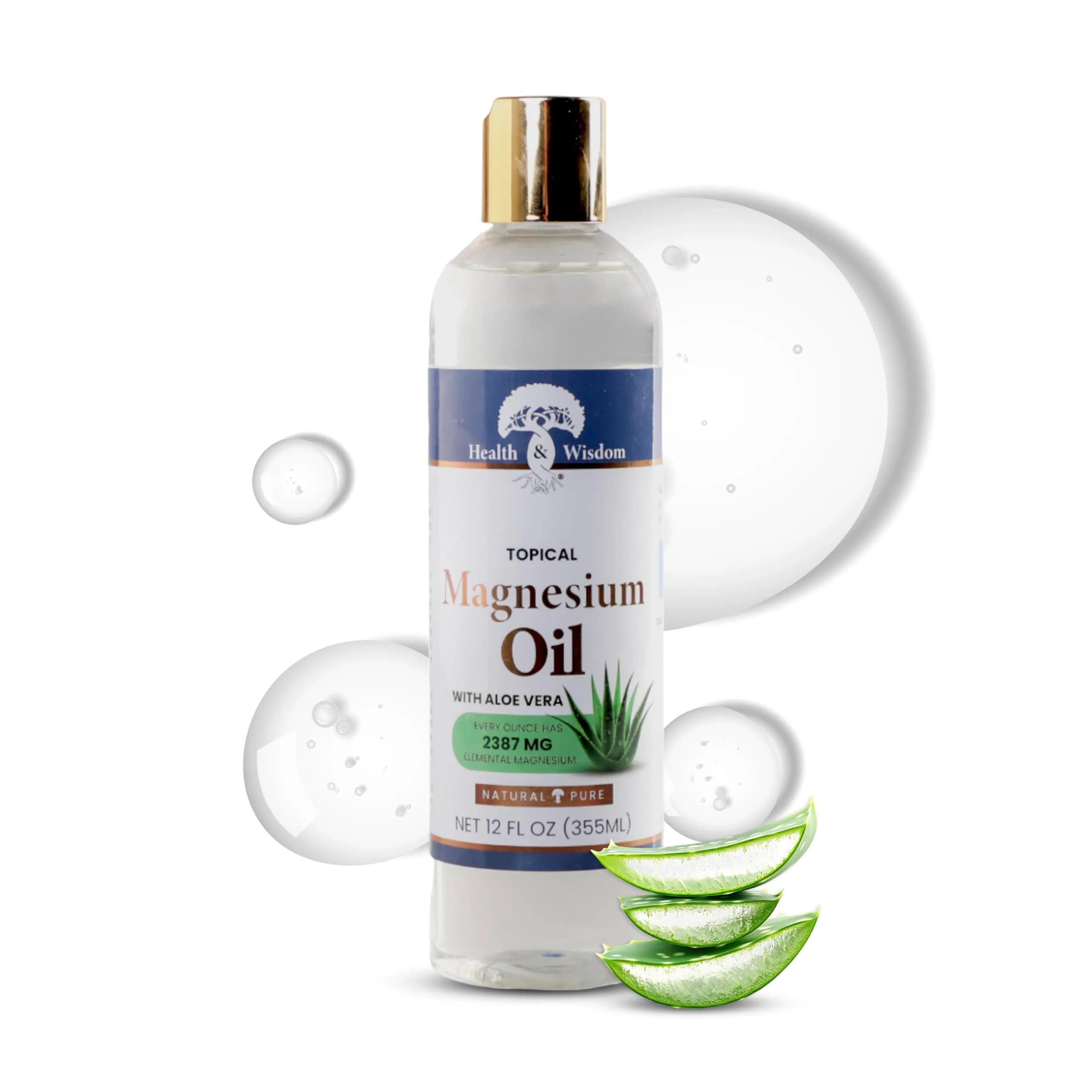 Health & Wisdom Magnesium Oil with Aloe Vera - 12 fl oz | Natural Muscle & Skin Moisturizer — Aloe Vera