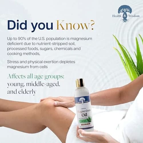 Health & Wisdom Magnesium Oil with Aloe Vera - 12 fl oz | Natural Muscle & Skin Moisturizer thumbnail 5
