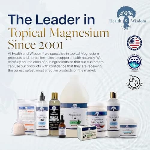 Health & Wisdom Magnesium Oil with Aloe Vera - 12 fl oz | Natural Muscle & Skin Moisturizer thumbnail 6