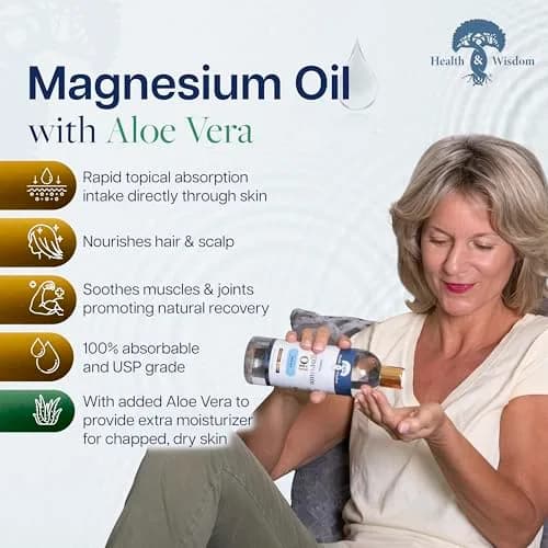 Health & Wisdom Magnesium Oil with Aloe Vera - 12 fl oz | Natural Muscle & Skin Moisturizer thumbnail 2