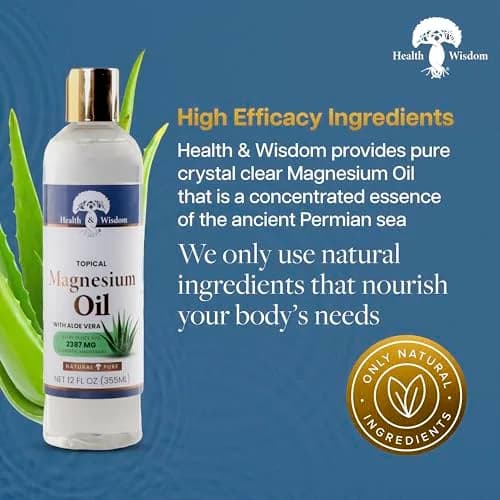 Health & Wisdom Magnesium Oil with Aloe Vera - 12 fl oz | Natural Muscle & Skin Moisturizer thumbnail 3