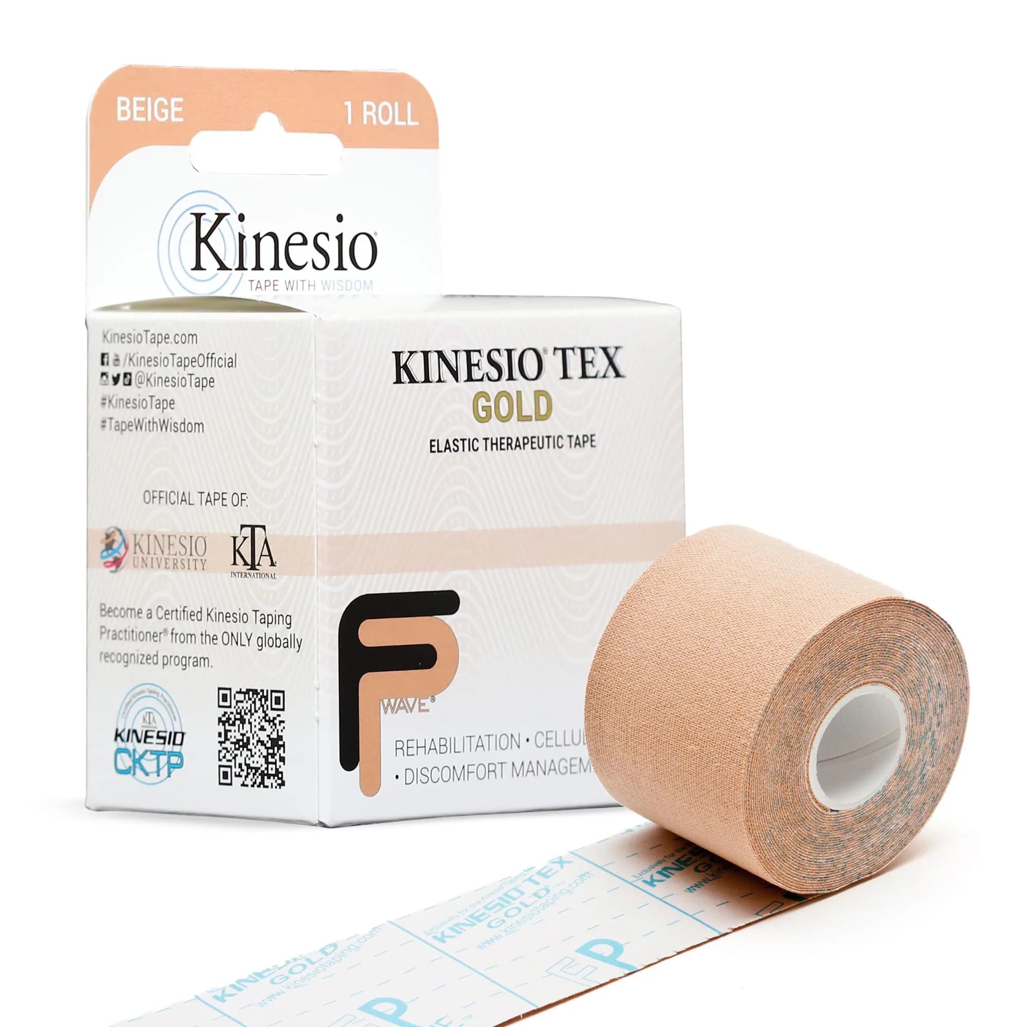 Kinesio Taping - Elastic Therapeutic Athletic Tape Tex Gold FP - Beige – 2 in. x 16.4 ft | Water-Resistant, Hypoallergenic, Latex-Free — Beige