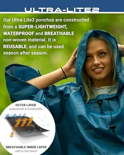 FROGG TOGGS Ultra-Lite2 Reusable Waterproof Breathable Poncho | Packable Hooded Rain Gear thumbnail 4