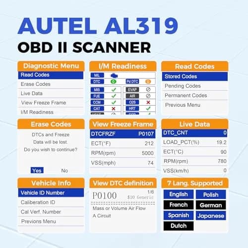 Autel AL319 Vehicle Scan Tool 2.4 inches | Check Engine & DTC Support thumbnail 2