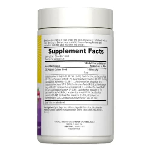 Renew Life Ultimate Flora Kids Probiotic Chewables 3 Billion CFU 30 Chewable Tablets | Supports Digestive & Immune Health thumbnail 2