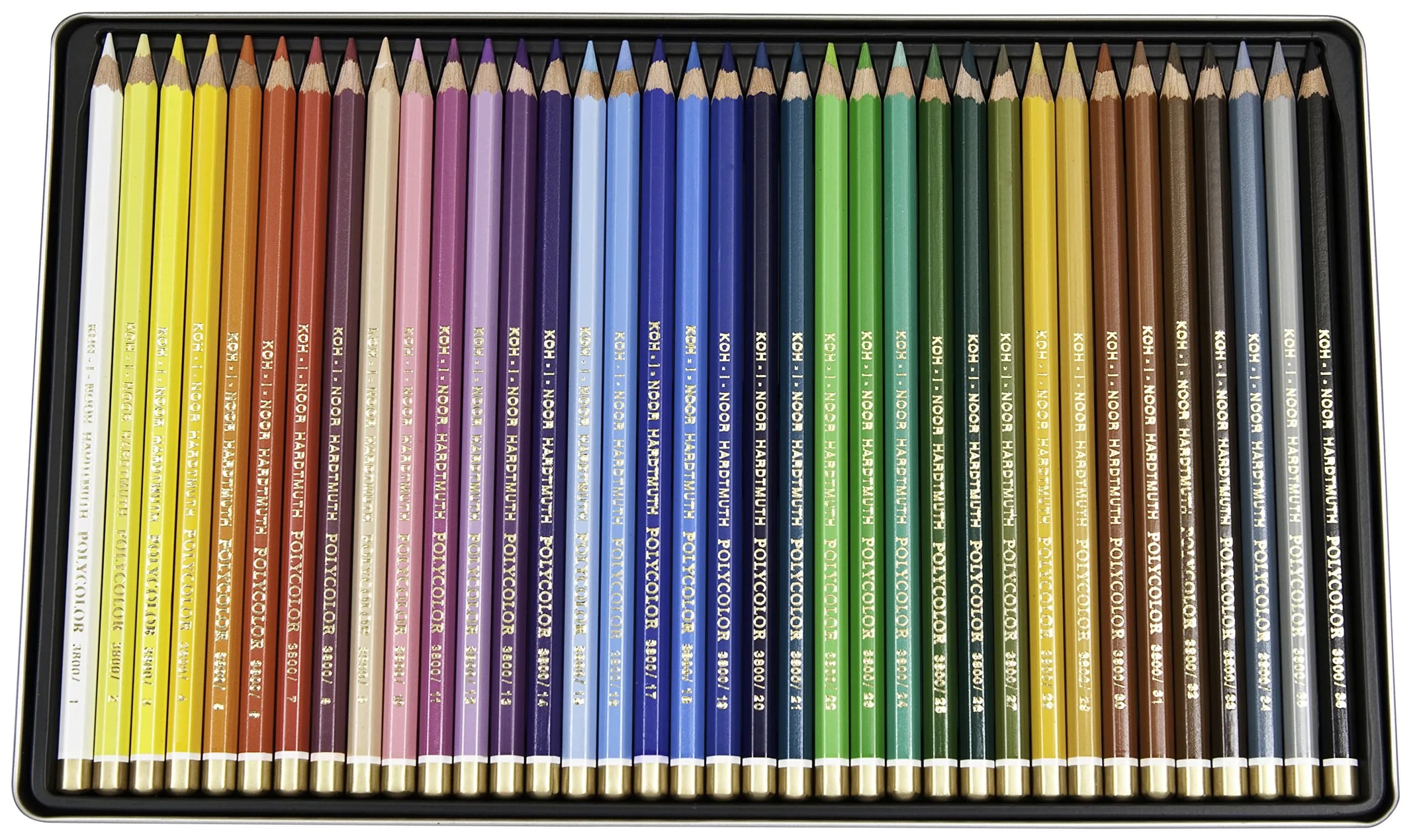 Koh-I-Noor Polycolor Drawing Pencil Set, 36 Assorted Colors | Water-Resistant, Professional-Grade in Tin