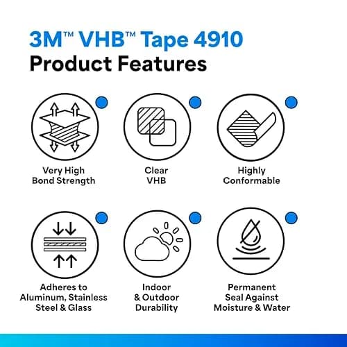3M VHB 4910 Mounting Tape, Clear Acrylic Foam, 0.5 in x 5 yd (15.24 cm x 4.57 m) | Permanent Bonding, UL746C Listed thumbnail 2