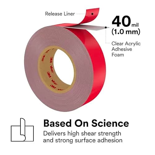 3M VHB 4910 Mounting Tape, Clear Acrylic Foam, 0.5 in x 5 yd (15.24 cm x 4.57 m) | Permanent Bonding, UL746C Listed thumbnail 3
