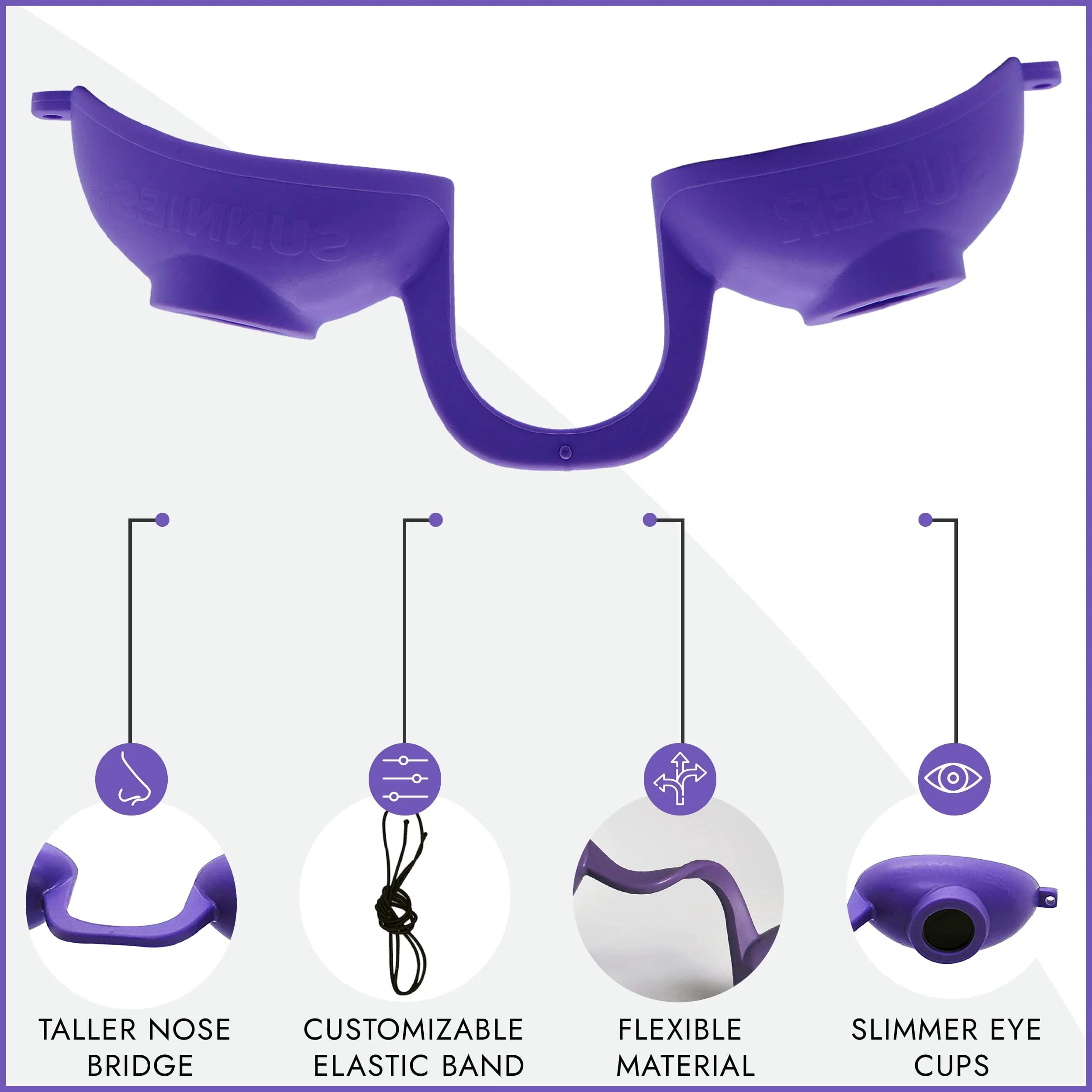 Super Sunnies Flexible UV Eye Tanning Bed Goggles w/Strap - Purple (1 Pair) - view 3