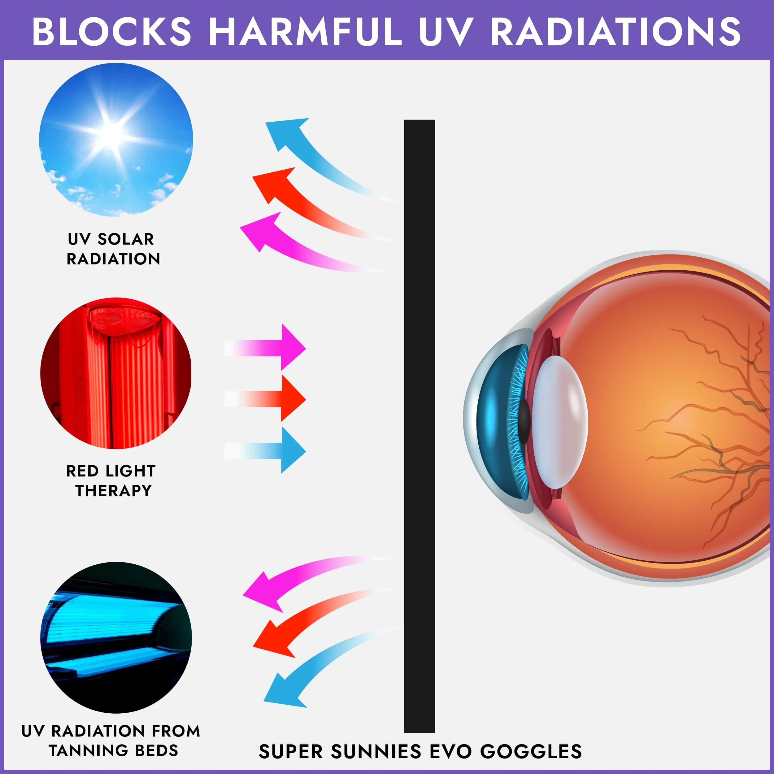 Super Sunnies Flexible UV Eye Tanning Bed Goggles w/Strap - Purple (1 Pair) - view 4