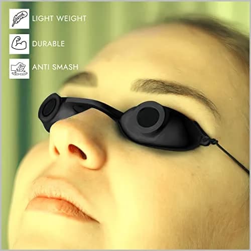Super Sunnies Flexible UV Eye Tanning Goggles w/Strap - Black | Blocks 99%+ UVA/UVB Rays thumbnail 6