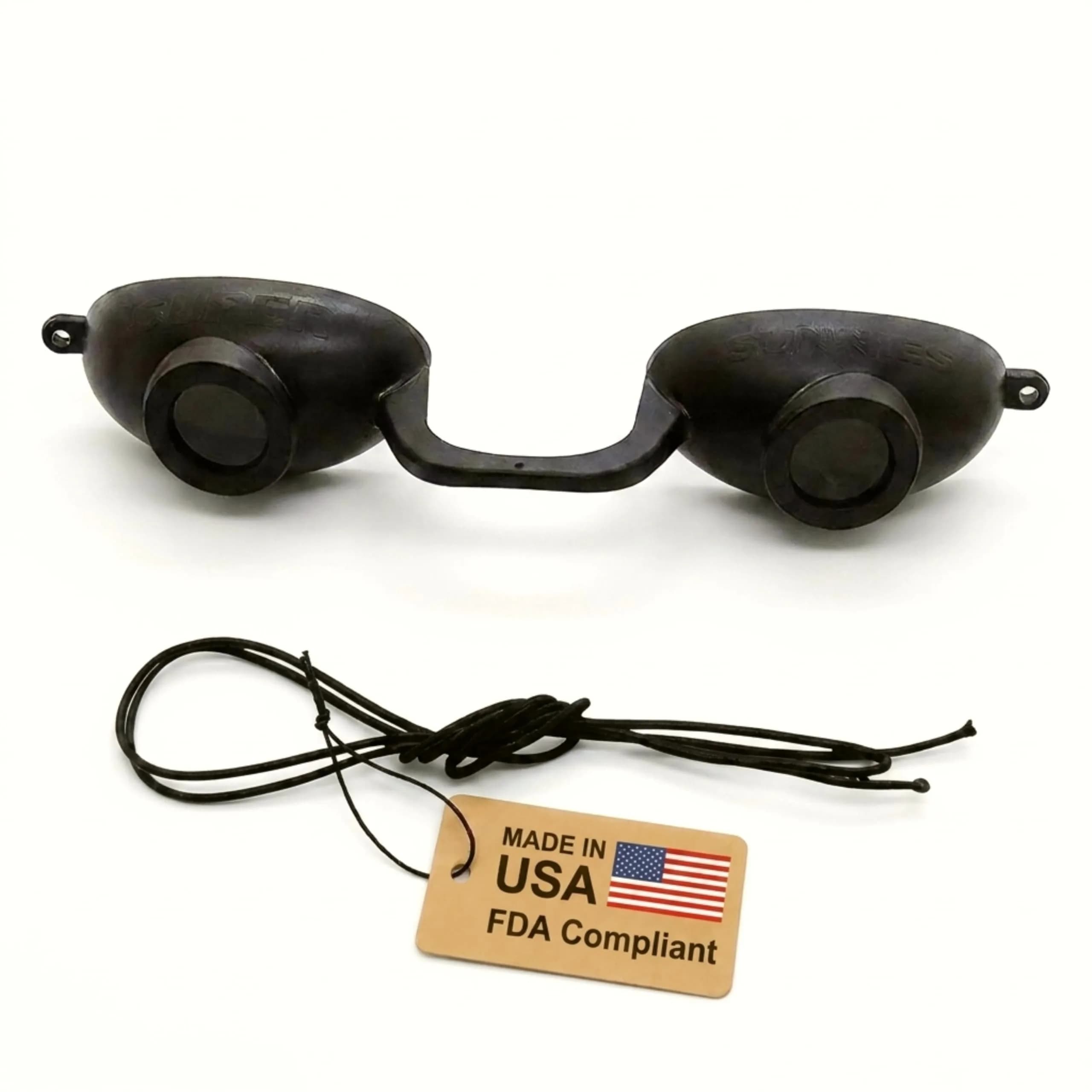 Super Sunnies Flexible UV Eye Tanning Goggles w/Strap - Black | Blocks 99%+ UVA/UVB Rays