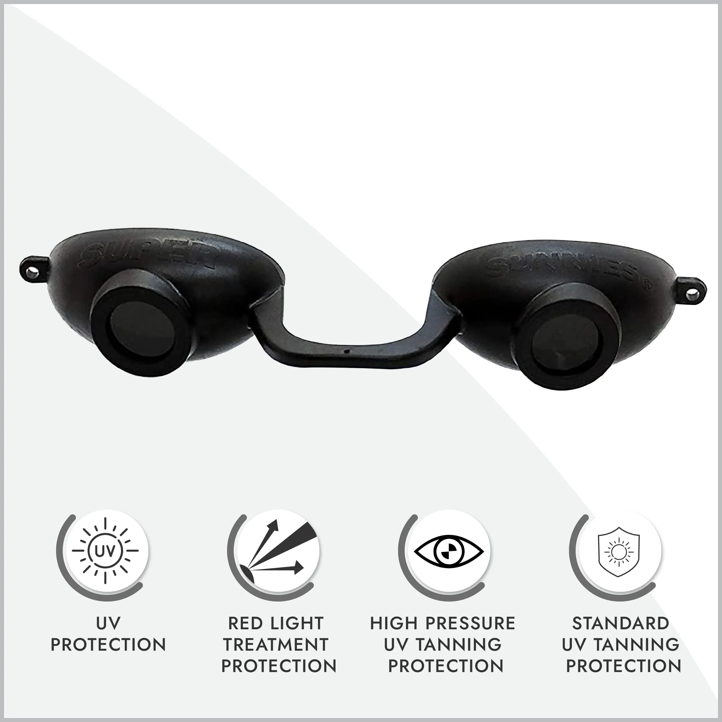 Super Sunnies Flexible UV Eye Tanning Goggles w/Strap - Black | Blocks 99%+ UVA/UVB Rays - view 2