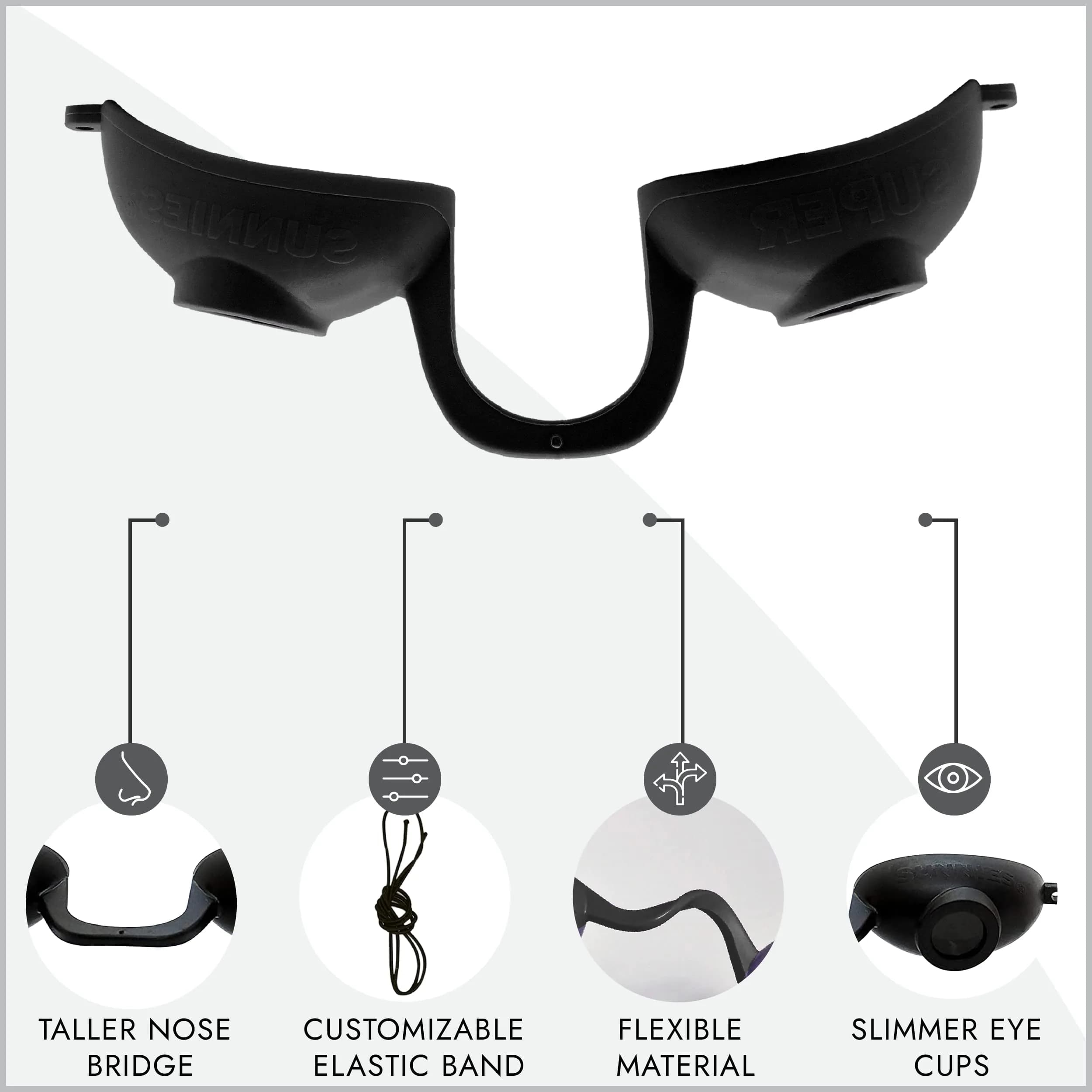 Super Sunnies Flexible UV Eye Tanning Goggles w/Strap - Black | Blocks 99%+ UVA/UVB Rays - view 3