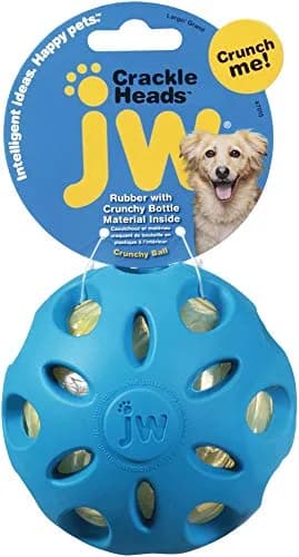 JW Pet Crackle Heads Crunchy Chew Fetch Toy for Dogs, Large 4in | Durable Rubber & Recyclable Plastic thumbnail 3