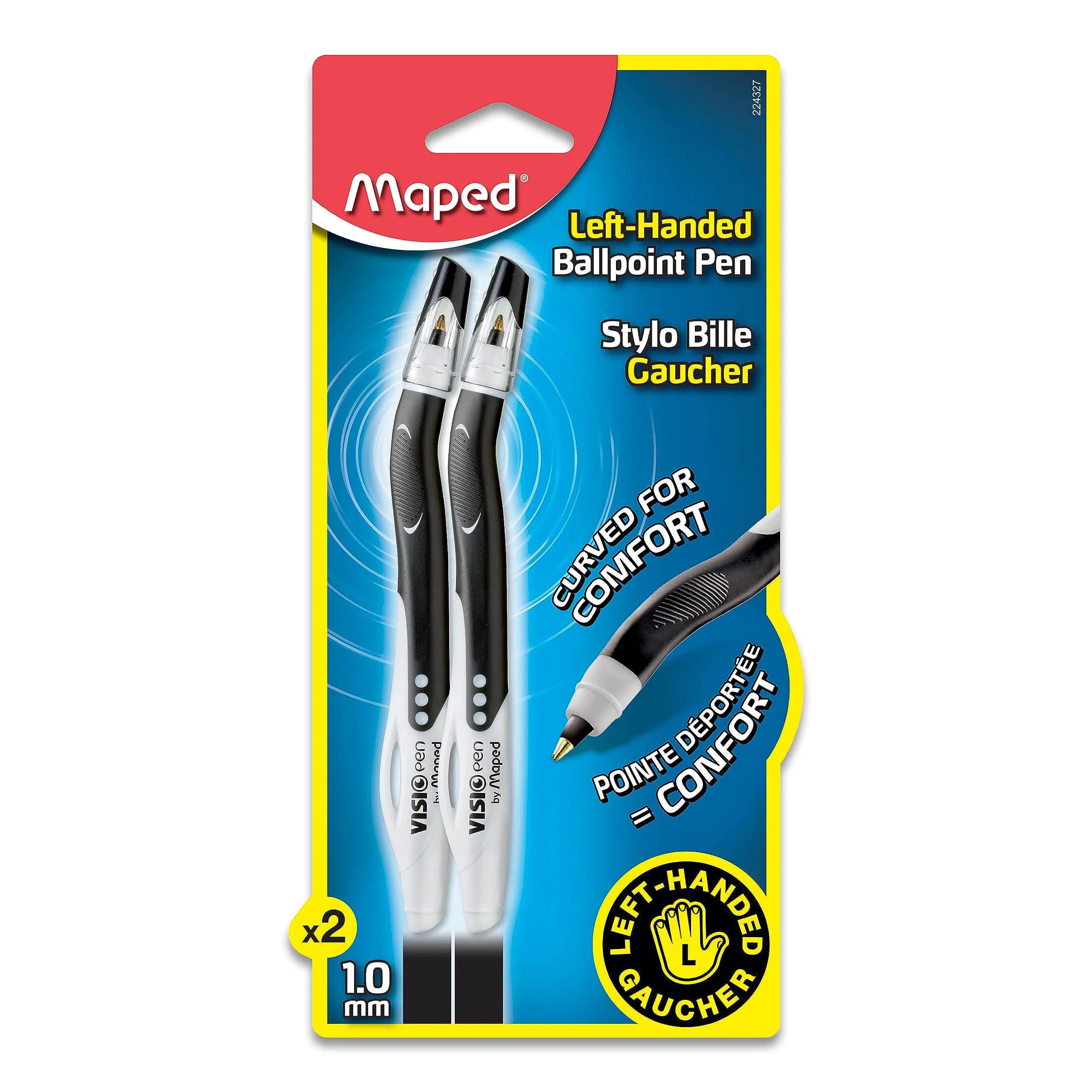 Maped Visio Left-Handed Ballpoint Pen 2 Pack | Smudge-Resistant, Quick-Dry Ink, Ergonomic Grip — Black