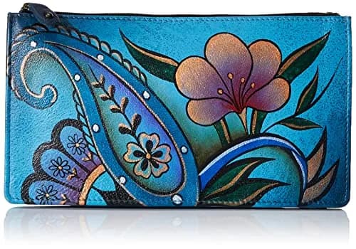 Anna by Anuschka Women's Hand Painted Leather Organizer Wallet - Denim Paisley Floral | Unique Art & Luxury thumbnail 1
