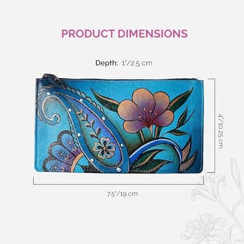Anna by Anuschka Women's Hand Painted Leather Organizer Wallet - Denim Paisley Floral | Unique Art & Luxury thumbnail 6