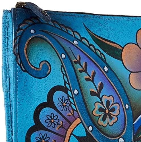 Anna by Anuschka Women's Hand Painted Leather Organizer Wallet - Denim Paisley Floral | Unique Art & Luxury thumbnail 3