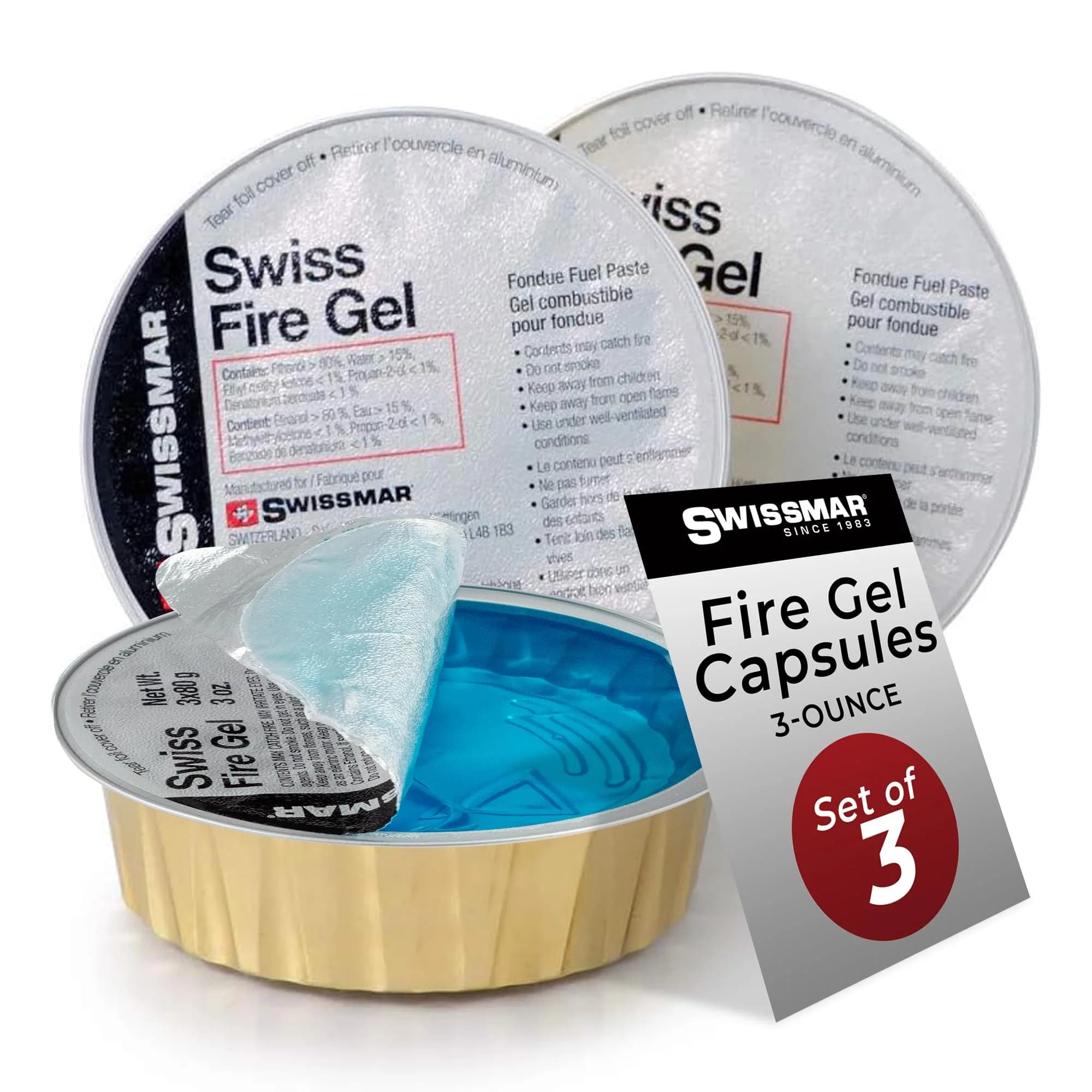 Swissmar Fire Gel Cans - 3oz Set of 3 | Reliable Fuel for Fondue & Campfire