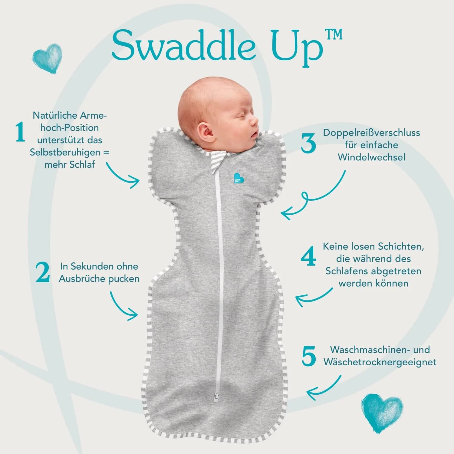Love to Dream Swaddle UP Baby Sleep Sack | 1.0 TOG, 156 g (0.34 lbs), Gray - view 2