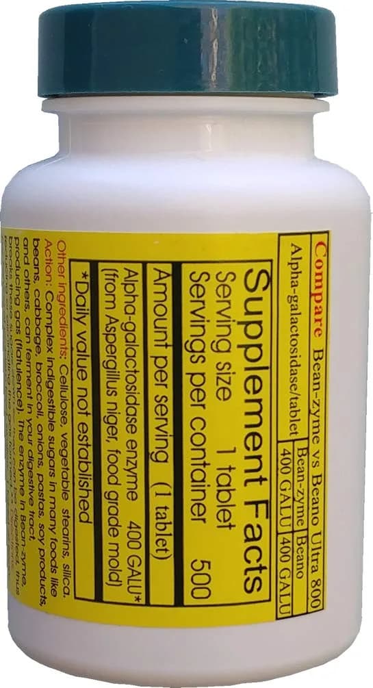 ValuePricedMeds Bean-Zyme Gas Relief Extra Strength 500 Count Tablets | Alpha Galactosidase 400 GALU - view 2