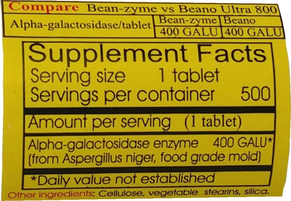 ValuePricedMeds Bean-Zyme Gas Relief Extra Strength 500 Count Tablets | Alpha Galactosidase 400 GALU - view 3