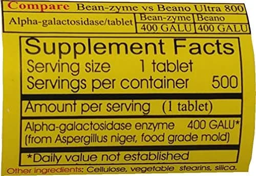 ValuePricedMeds Bean-Zyme Gas Relief Extra Strength 500 Count Tablets | Alpha Galactosidase 400 GALU thumbnail 3