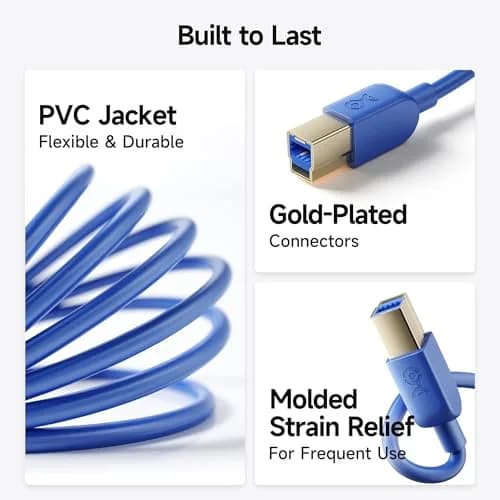 Cable Matters USB 3.0 A to B Cable 10ft | 5Gbps Data Transfer, Blue, Durable, Compatible with External Hard Drives & Monitors thumbnail 5