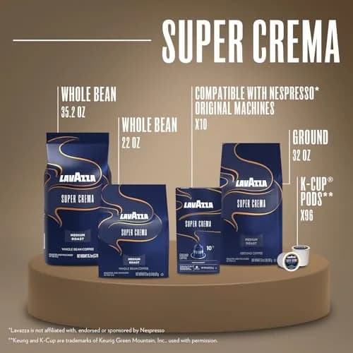 Lavazza Super Crema Whole Bean Espresso Coffee 2.2lb Bag Vacuum-Packed | Rich, Full Flavor thumbnail 7