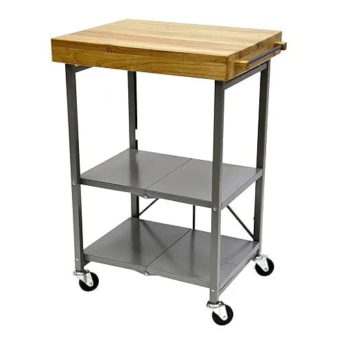 Origami Foldable Kitchen Island Cart, Silver | 25.3L x 19.8W x 36.2H inches | Supports 200 lbs thumbnail 1