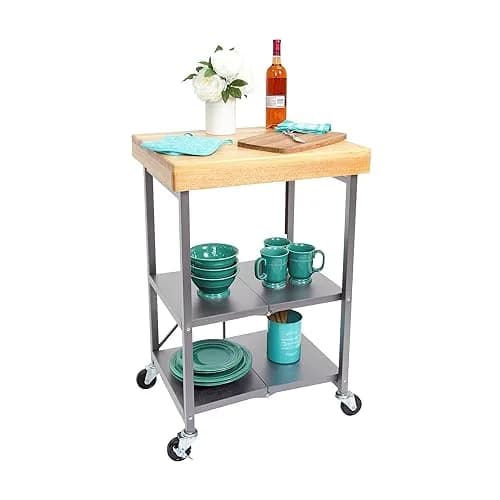 Origami Foldable Kitchen Island Cart, Silver | 25.3L x 19.8W x 36.2H inches | Supports 200 lbs thumbnail 4