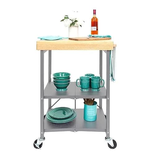 Origami Foldable Kitchen Island Cart, Silver | 25.3L x 19.8W x 36.2H inches | Supports 200 lbs thumbnail 5