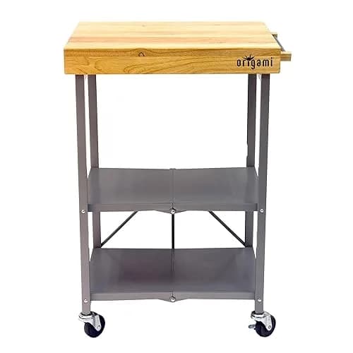 Origami Foldable Kitchen Island Cart, Silver | 25.3L x 19.8W x 36.2H inches | Supports 200 lbs thumbnail 6
