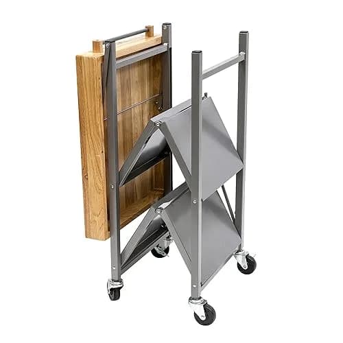Origami Foldable Kitchen Island Cart, Silver | 25.3L x 19.8W x 36.2H inches | Supports 200 lbs thumbnail 8