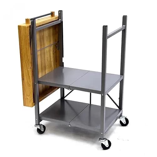 Origami Foldable Kitchen Island Cart, Silver | 25.3L x 19.8W x 36.2H inches | Supports 200 lbs thumbnail 9