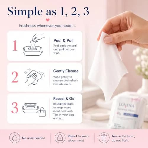 LUVENA Feminine Hygiene Wipes for Women, 75 Count (25 Count x 3 Pouches) | pH-Balanced, Dermatologist Tested thumbnail 4