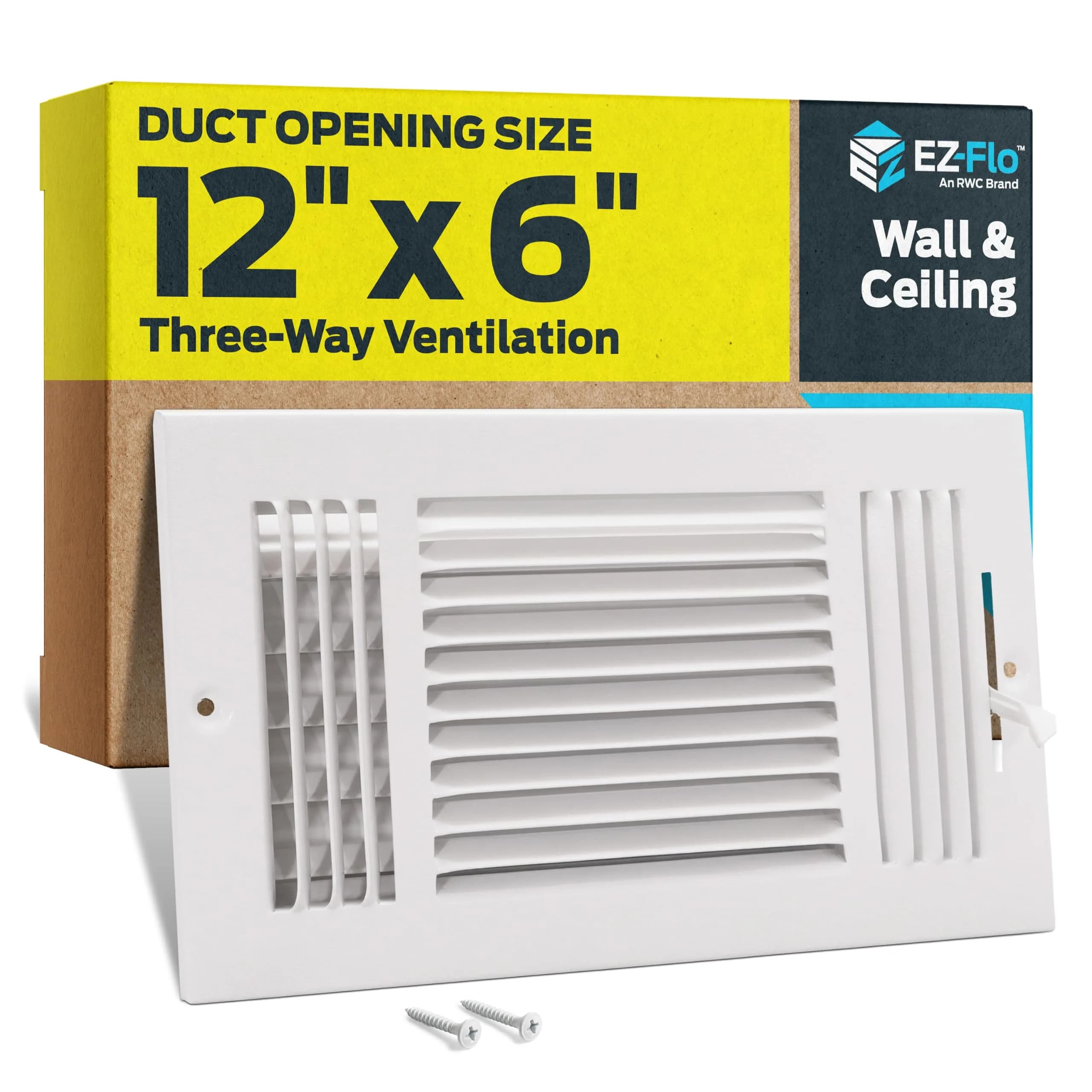 EZ-FLO 12 x 6 Inch White Steel HVAC Vent Cover for Wall or Ceiling | 3-Way Air Deflection