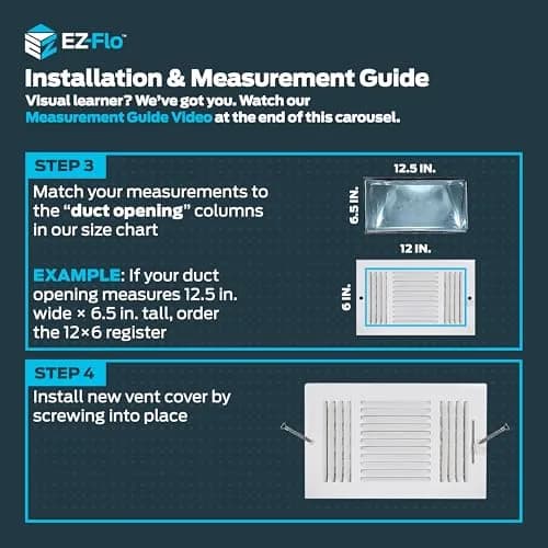 EZ-FLO 12 x 6 Inch White Steel HVAC Vent Cover for Wall or Ceiling | 3-Way Air Deflection thumbnail 4