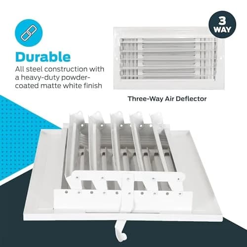 EZ-FLO 12 x 6 Inch White Steel HVAC Vent Cover for Wall or Ceiling | 3-Way Air Deflection thumbnail 7