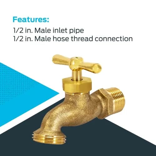 Eastman Irrigation Hose Bibb Brass Garden Valve 1/2 Inch MIP x 1/2 Inch MHT | Durable Brass Outdoor Spigot thumbnail 5