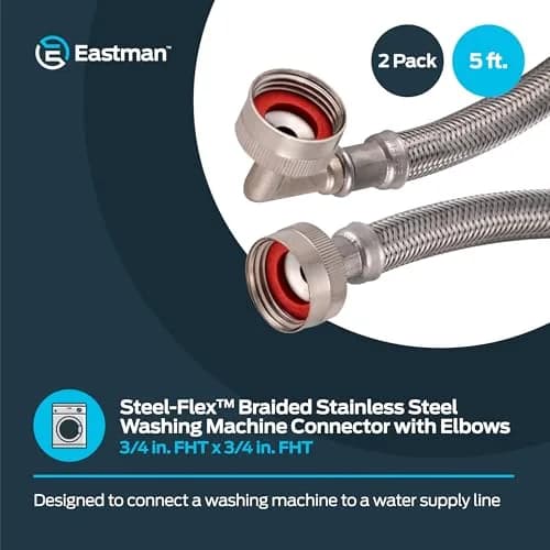 Eastman 5 ft Washing Machine Hoses with Elbows, 2-Pack, 15.24 cm (60 in) | CSA Certified & UPC Approved thumbnail 2
