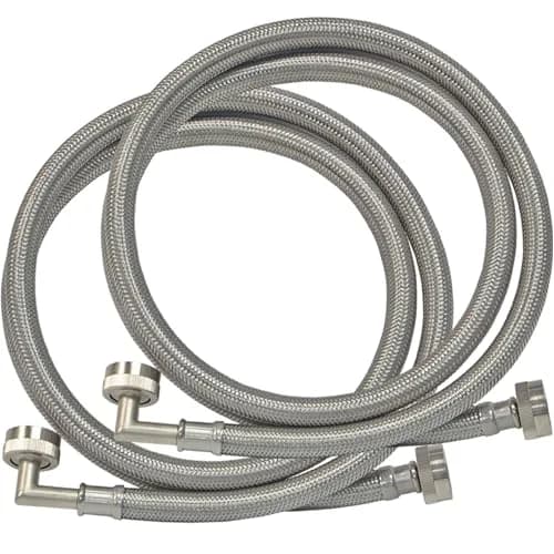 Eastman Braided Stainless Steel Washing Machine Hose Connectors with Elbows, 2-Pack, 1.9 cm (0.75 in) FHT x 1.9 cm (0.75 in) FHT, 1.83 m (6 ft) | CSA Certified & UPC Approved thumbnail 1