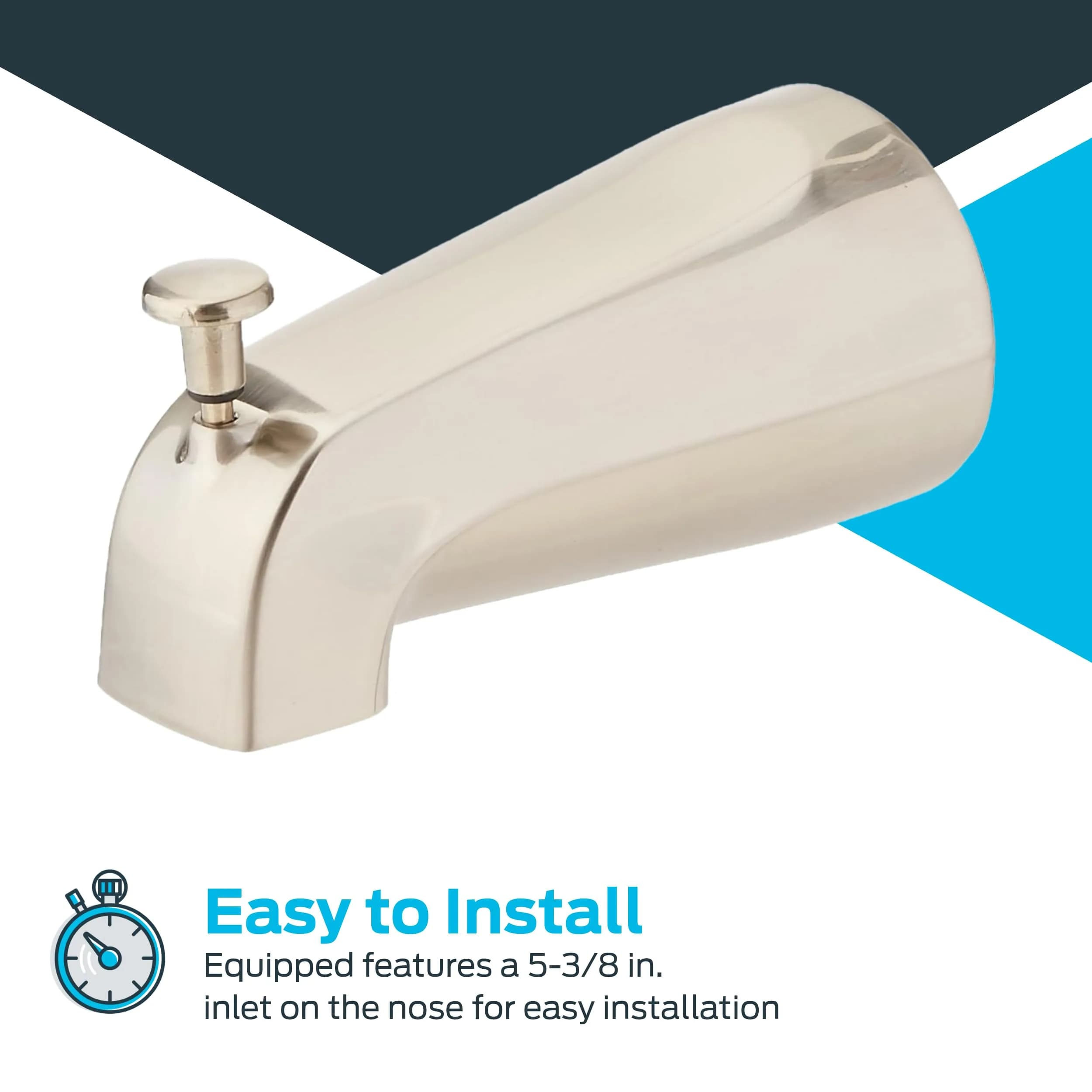EZ-FLO 5 Inch Zinc Bath Tub Diverter Spout, 1/2 Inch IPS Pipe, Brushed Nickel | Universal Fit for Bathroom Tubs - view 5